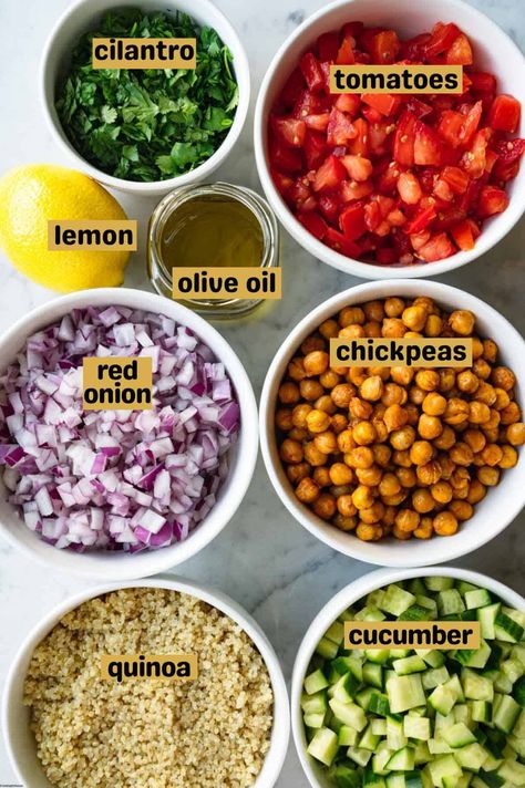 Chickpea Quinoa Salad, Protein Salad Recipes, Chickpea Quinoa, Plats Healthy, Easy Mediterranean Diet Recipes, Salad Healthy, Easy Healthy Meal Prep, Boat Food, Skinny Taste Recipes