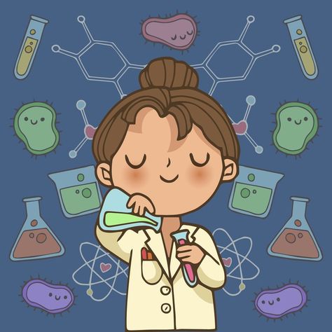 Female scientist illustration character | Free Vector #Freepik #freevector #woman Scientist Illustration, Biotechnology Art, Scientist Cartoon, Papan Tulis Kapur, Pharmacy Art, Chemistry Posters, Female Scientist, Science Doodles, Chemistry Art