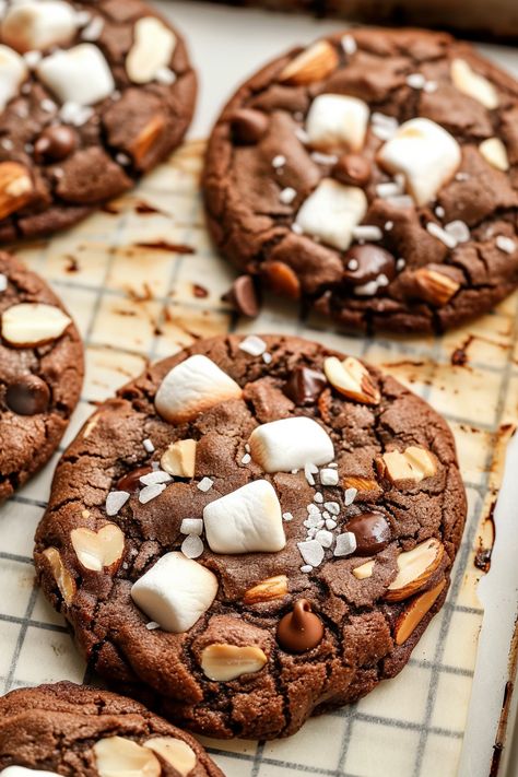 Easy Rocky Road Cookies - Krystel's Cooking Rockie Road Cookies, Moose Cookies, Crunchy Cookies Recipe, Loaded Cookies, Cookies Gooey, Easy Rocky Road, Rocky Road Cookies, Rocky Road Chocolate, New York Cookies