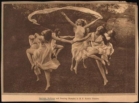 Gertrude Hoffmann and Dancing Nymphs at B.F.Keiths Theatre NYPL. Dancing Nymphs, Sisters Goals, Women Dancing, Legends And Myths, Vintage Mermaid, Mystical Creatures, New York Public Library, Black Mamba, Still Image