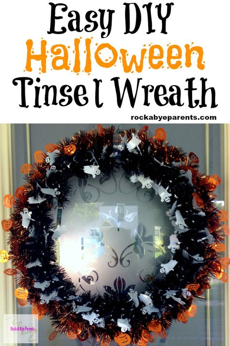 Easy DIY Halloween Tinsel Wreath Diy Halloween Food, Tinsel Wreath, Fall Family Fun, Halloween Decor Diy, Fun Fall Crafts, Diy Halloween Wreath, Wire Wreath Frame, October Halloween, Wreath Diy