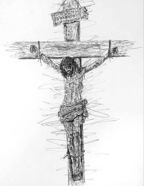 Micron pen scribble of Jesus on the cross. Pen Scribble Art, Black Ink Art, Micron Pen, Scribble Art, Pen Art Drawings, Jesus On The Cross, Pen Art, The Cross, Ink Art