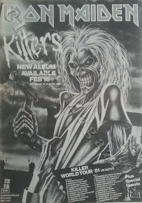 February 2, 1981:  #IronMaiden released their #Killers album (February 16th and June 6th in some countries). Ozzy Poster, Printing Pictures, Iron Maiden Posters, Eddie The Head, Metal Posters Art, Music Ads, Iron Maiden Band, Grunge Posters, Iron Maiden Eddie