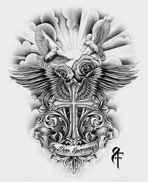 Cross With Wings, Custom Tattoo Design, In God We Trust, Sun Rays, Custom Tattoo, Tattoo Design, Tattoo Ideas, Roses, Sun