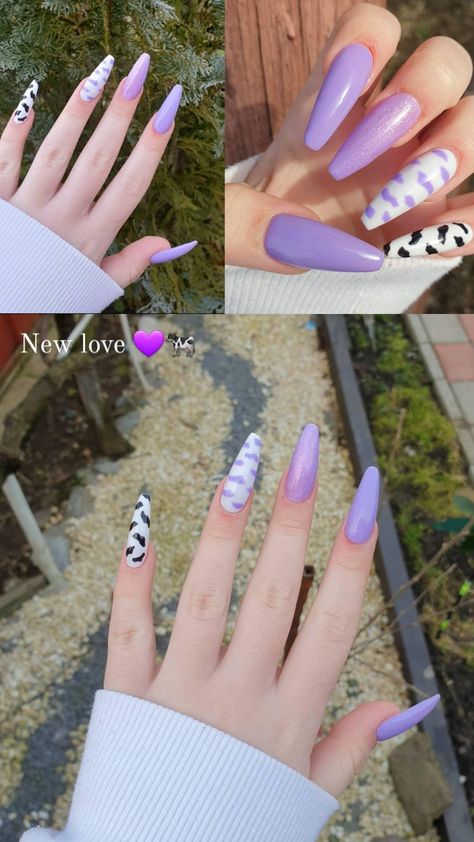 Purple Cowprint Nails, Purple Cow Print Nails, Purple Cow Print, Cow Print Nails, Violet Nails, Purple Cow, Print Nails, Uñas Acrilicas, Acrylic Nail Designs