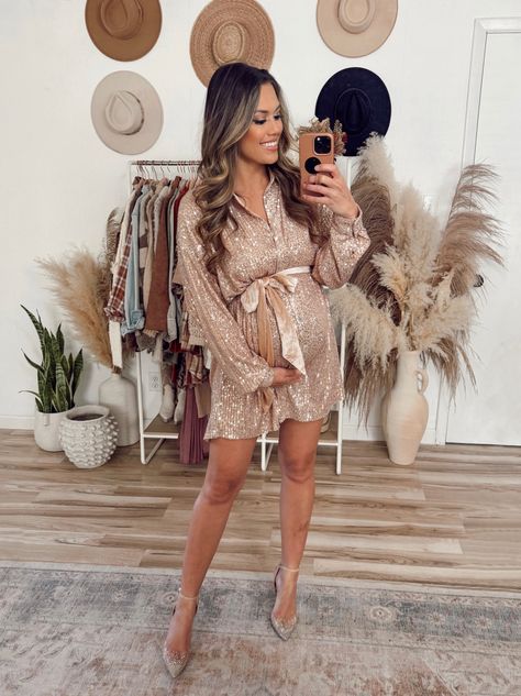 Winter's Embrace Champagne Sequin … curated on LTK Maternity Sequin Outfit, Maternity Sequin Dress, Holiday Pregnancy Outfits, Maternity Christmas Party Outfit, Maternity Holiday Outfit, Holiday Maternity Outfits, Pregnant Wedding Guest Outfit, Pregnant Wedding Guest, Christmas Maternity Outfits