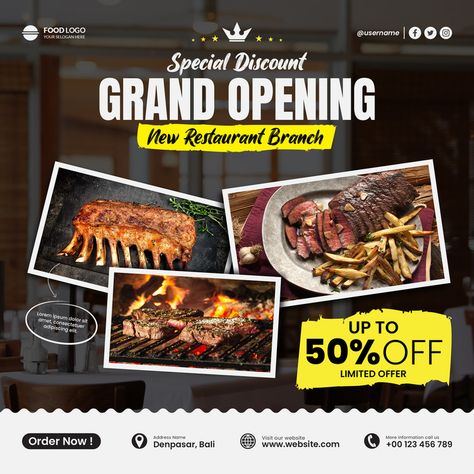 Restaurant Opening Flyer Design, Restaurant Flyers Design, Menu Social Media Design, Grand Opening Social Media Post, Restaurant Opening Poster, Grand Opening Restaurant, Grand Opening Design, Opening Poster Design, Opening Flyer Design