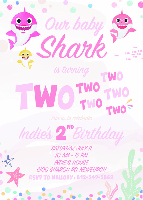 Baby Shark Pink Party, Baby Shark Birthday Party Invitations, Birthday Party For 2 Year Girl, Baby Shark Invitations Birthday Girl, Baby Shark Birthday Party Girl Two, 2nd Birthday Party For Girl Baby Shark, Baby Shark Birthday Party Girl Decor, Baby Shark Second Birthday Girl, Pink Baby Shark Birthday Party