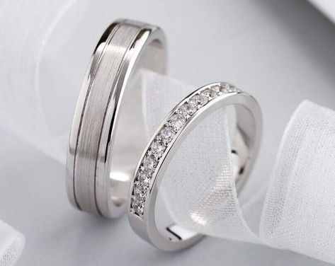 خواتم خطوبة, Wedding Rings Sets His And Hers, Rings Cheap, Gold Wedding Bands, Jewellery Shops, Couples Wedding Bands, 14k Gold Wedding Band, Couples Ring Set, Couple Wedding Rings