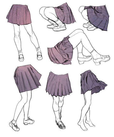 Draw Pleated Skirt, How To Draw Skirt Folds, Clothing Folds Drawing Reference, How To Draw Skirts Anime, Skirt Folds Drawing, How To Draw A Pleated Skirt, Skirt Folds Reference, Folds In Clothes Drawing, How To Draw Clothing Folds