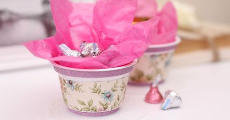 Save your yogurt cups & try these nifty ideas instead Diy Yogurt, Chobani Yogurt, Yogurt Cup, Glitter Tape, Pencil Organizer, Candle Base, Spring Fun, Cup Crafts, Candle Cup