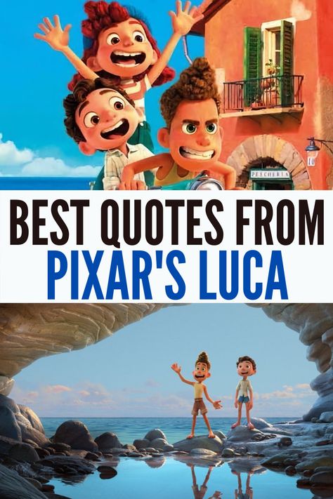 Emotional quotes from Disney Pixar's Luca from characters Luca, Alberto, Giulia, and more! #Luca #PixarLuca Luca Quotes Disney, Luca Quotes Pixar, Luca Movie Quotes, Luca Pixar Aesthetic, Luca Aesthetic, Disney Friendship Quotes, Disney Friendship, Movie Captions, Disney Lessons