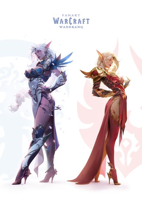 ArtStation - Blue VS Red Fan art of warcraft World Of Warcraft Paladin, Wow Elf, World Of Warcraft Characters, Warcraft Characters, Blood Elf, Epic Characters, Warcraft Art, Night Elf, Concept Art Character