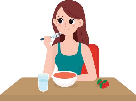 niña comiendo sopa, mujer en dieta, ilustración Tv