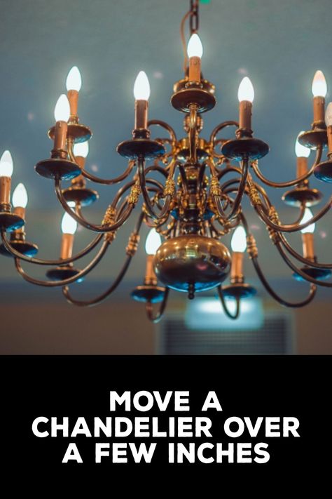 How to Move a Chandelier Over a Few Inches Bathroom Fan Cover, Cozy Area, Indoor Lights, Chandelier Chain, Lights Ideas, Ceiling Hooks, Bathroom Fan, Elegant Chandeliers, Furniture Placement