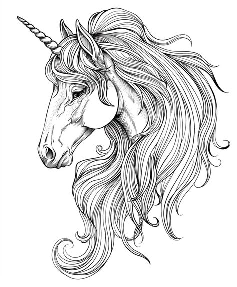 Full Color Image in ai-img-gen.com 🔸 beautiful unicorn with long mane, vector line art coloring page for adults, simple design, white bac... 🔸 From Midjourney AI Image Giga Chad Drawing, Chad Drawing, Unicorn Eyes, Line Art Coloring, Vector Line Art, Coloring Page For Adults, Vector Line, Beautiful Unicorn, Unicorn Head