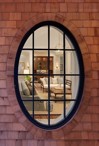 pretty oval window Modern Window Design, Modern Window Grill, Oval Window, Round Window, Cedar Homes, Window Grill Design, Window Grill, Traditional Exterior, Modern Windows