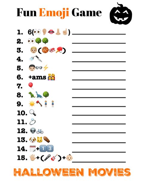 Printable Halloween Emoji Game Emoji Charades, Activities For High School Students, Printable Halloween Games, Activities For High School, Halloween Quiz, Halloween Emoji, Happy Journey, Fun Halloween Party Games, Emoji Quiz