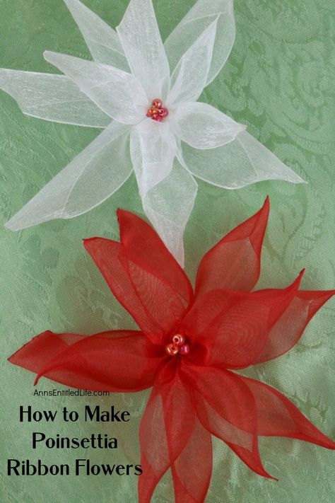 Handmade Poinsettia Flowers, How To Make A Poinsettia Flower, Pointsetta Flower, Christmas Flowers Diy, Poinsettia Leaves, Ribbon Wreath Diy, Diy Christmas Snowflakes, Poinsettia Decor, Craft Work For Kids