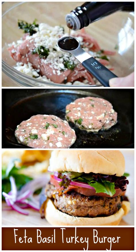 Feta Basil Turkey Burgers. Resep Burger, Turkey Burger Recipes, Sundried Tomatoes, Turkey Burger, Ground Turkey Recipes, Turkey Burgers, On The Grill, Burger Recipes, Ground Turkey