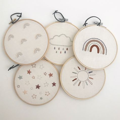 Nursery Art Ideas, Weather Embroidery, Nursery Embroidery, Hand Stitched Embroidery, Girl Nursery Art, Embroidery Lessons, Simple Embroidery Designs, Diy Embroidery Patterns, Basic Embroidery Stitches