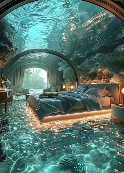 Underwater Bedroom, Bedroom, Bed, Water