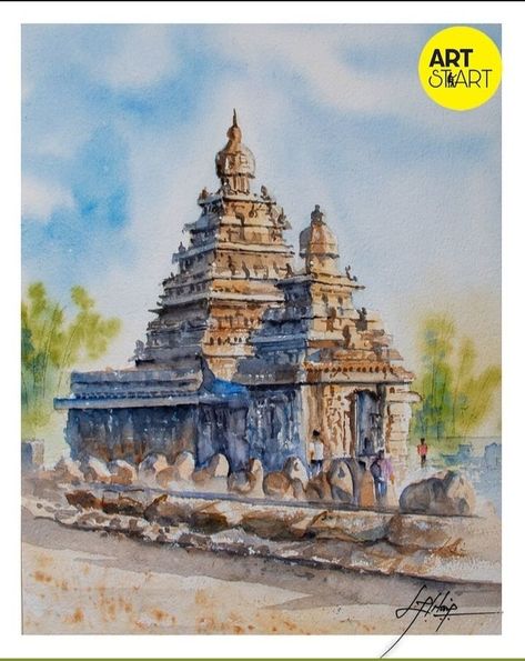 Shore Temple, Hanuman Tattoo, India Inspired, Urban Sketching, Original Watercolor Painting, Watercolour Painting, Original Watercolors, Watercolor Painting, Watercolor Paintings