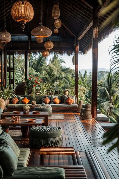 Bali Style Cafe Interior Design, Bali Style Restaurant Interior Design, Rooftop Garden Restaurant, Rooftop Cafe Ideas, Bali Restaurant Design, Bali Interior Design Inspiration, Aura Landscape, Bali Patio, Bamboo Interior Design