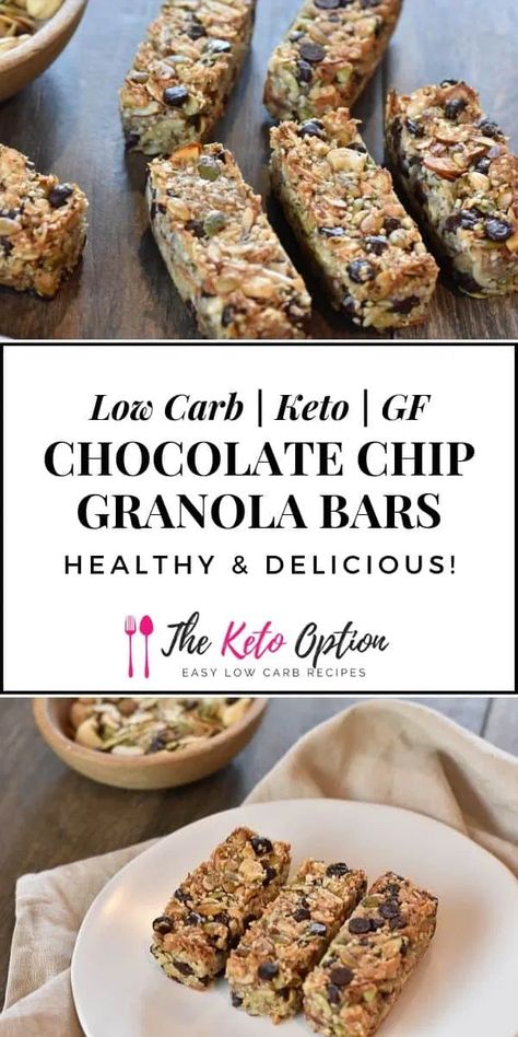 Keto Chocolate Chip Granola Bars Keto Snack Bars, Low Carb Snack Bars, Low Carb Granola Bars, Chocolate Chip Granola, Chocolate Chip Granola Bars, Low Carb Granola, Healthy Granola Bars, Keto Granola, Keto Diet Snacks