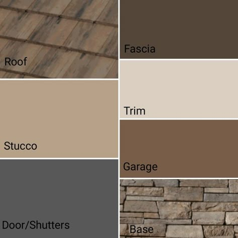 Brown And Beige House Exterior, Exterior With Brown Roof, Brown Elevation House, Exterior House Colors With Brown Soffit, Beige House Brown Roof, House Exterior Brown, Desert Tan Roof Color Schemes, Brown Shingles Color Schemes, Brown Stucco House Exterior