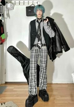 Outfit Ideas Male Aesthetic, Male Vivienne Westwood, Dark Men’s Fashion, Shin Inspired Outfits, Shin Nana Outfit Inspired, Pretty Outfits Men, Shin Clothes, Harajuku Fashion Street Men, Blue Aesthetic Outfit Men