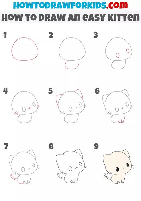 How to Draw an Easy Kitten - Easy Drawing Tutorial For Kids How To Draw Anime Animals, Chibi Animal Drawings Step By Step, Simple How To Draw Step By Step, Drawing Cat Tutorial, Cat Doodle Tutorial, Drawing Ideas For Kids Step By Step, Cute Drawings For Kids Kawaii, Pet Drawings Easy, How To Draw Cute Cats