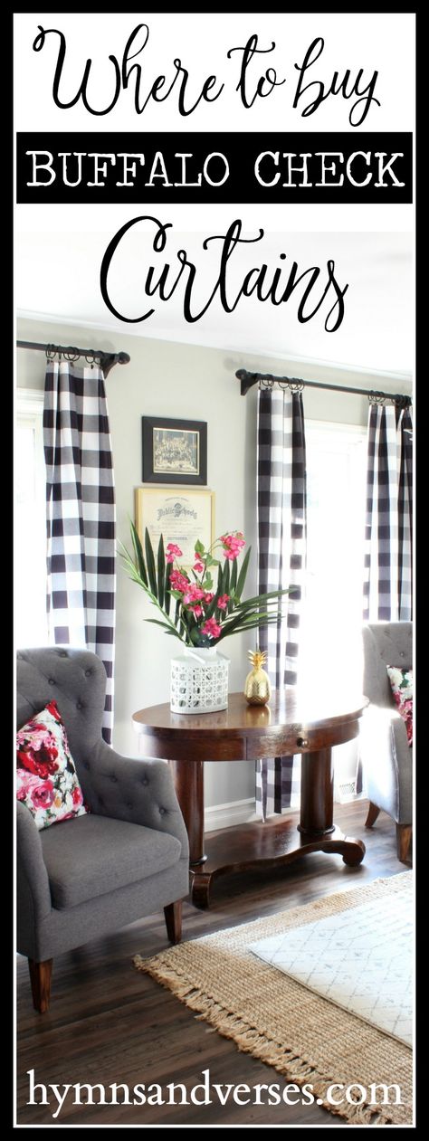 Farmhouse Living Room Window Treatments, Plaid Living Room, Farmhouse Style Curtains, Farmhouse Kitchen Curtains, Buffalo Check Curtains, Check Curtains, Farmhouse Style Living Room, Dining Room Curtains, Window Treatments Living Room