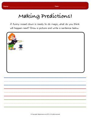 Worksheet | Making Predictions! | A prediction is what you think will happen. Look at the picture and read what is happening, then predict what will happen next. Making Predictions, Drawing Conclusions, English Language Arts, What You Think, First Year, 5th Grades, English Language, First Grade, Thinking Of You