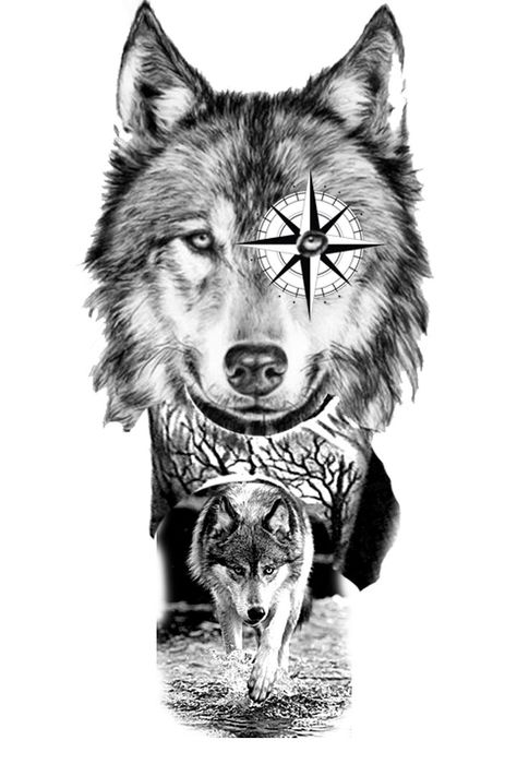 Tattoo Sleeve Wolf, Wolf Face Tattoo, Wolf Tattoo Forearm, Husky Tattoo, Wolf Sleeve, All Seeing Eye Tattoo, Floral Back Tattoos, Tattoo Wolf