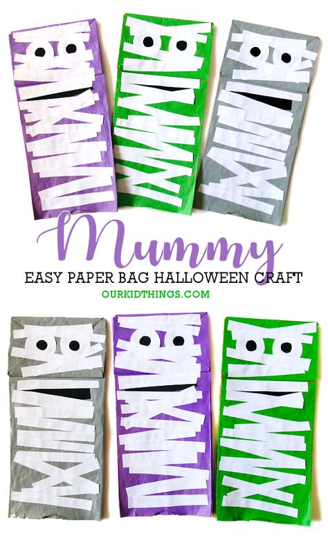 Paper Bag Mummy Craft Preschool Halloween Bags Diy, October Projects For Preschoolers, Halloween Crafts For Prekindergarten, Halloween Paper Sack Crafts, Prek Halloween Crafts Easy, Halloween Crafts Toddlers Preschool, Preschool Craft Halloween, I Love My Mummy Craft, Easy Halloween Craft For Preschool