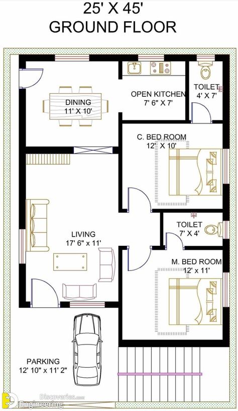 Smart House Plans, Home Map Design, Drawing House Plans, House Plan Design, 30x40 House Plans, 2bhk House Plan, Indian House Plans, Little House Plans, Free House Plans