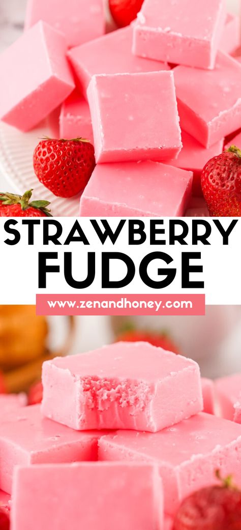 This 2-Ingredient Strawberry Fudge is quite possibly one of the easiest fudge recipes you’ll ever try. Rich and decadent with a burst of strawberry flavor. Perfect as a gift or any occasion. Valentine Fudge Recipes, Easy Homemade Desserts 2 Ingredients, Strawberry Truffle Dessert, Thanks Giving Food Ideas, Strawberry Candy Recipe, Strawberry Food Ideas, Quick Strawberry Desserts, Pink Food Recipes, Best Fudge Recipes Ever