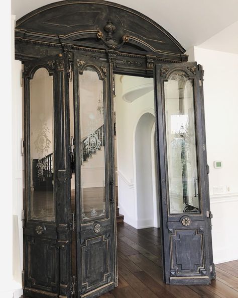 Decor 2024, Casa Vintage, Goth Home, Dark Home, A Beautiful Mess, Hello Lovely, French Doors Interior, Black Doors, Beautiful Mess