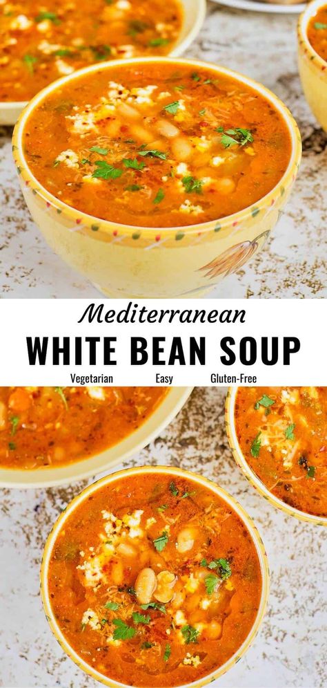 Mediterranean Soup Recipes, Blender Soups, Mediterranean Soup, Soup With Vegetables, Mediterranean Recipes Healthy, White Bean Recipes, Mediterranean Diet Recipes Dinners, Quick Soup, Comforting Soup