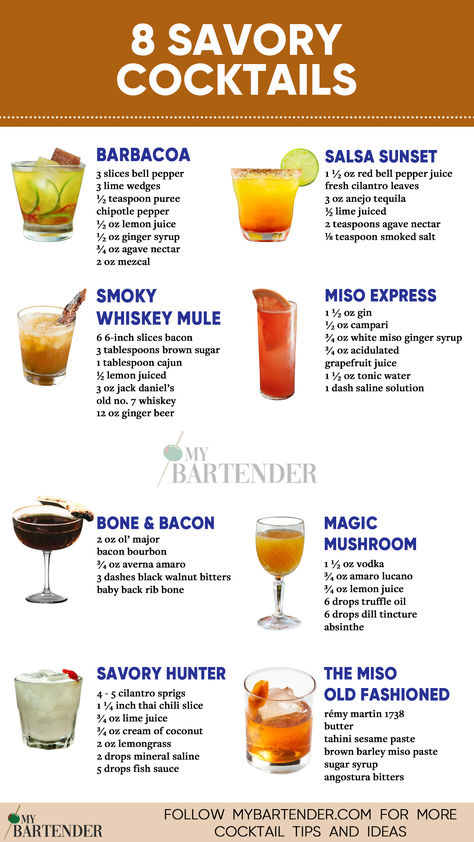 Savory Cocktails Savory Alcoholic Drinks, Savoury Cocktails, Artisan Cocktails, Savory Cocktail Recipes, Savory Cocktails, Pretty Whiskey Cocktails, Creative Whiskey Cocktails, Champagne Cocktails, Savory Gin Cocktail