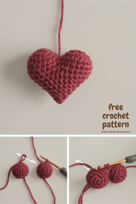 Mini Crochet Hearts Pattern, Crocheted Valentine Hearts, Mini Heart Amigurumi Free Pattern, How To Crochet Hearts For Beginners, Amigurumi Heart Keychain, Easy Crochet Valentines, Crochet Valentines Keychain, 3d Heart Crochet Pattern Free, Crochet Mini Heart Pattern