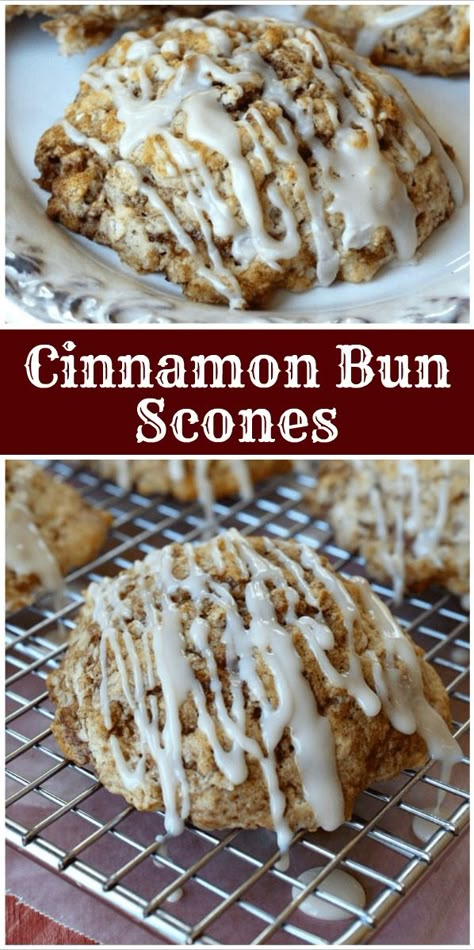 Cinnamon Bun Scones recipe from RecipeGirl.com #cinnamon #bun #roll #scones #recipe #RecipeGirl