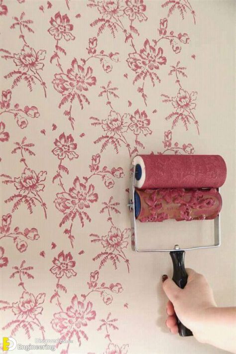 Stunning Decorative Paint Rollers To Create Elegant Wall Design  | Engineering Discoveries Handpainted Wallpapers Diy, Vintage Wall Stencil, Stencil Roller, Flower Wall Stencil, Paint Rollers With Designs, Wall Stencils Diy, Hallway Paint, Patterned Paint Rollers, Paint Rollers