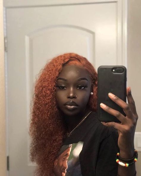 ✨ℌ𝔬𝔫𝔢𝔶✨ on Instagram: “This hair color looks so good on her” Pretty Hair Color For Dark Skin Women, Colors To Dye Your Hair Black Women Dark Skin, Darkskin Dyed Hair, Dyed Hair Dark Skin, Ginger On Dark Skin, Dark Skin Girls With Colored Hair, Dyed Hair On Dark Skin Women, Ginger Hair Black Women Dark Skin, Ginger Hair Dark Skin