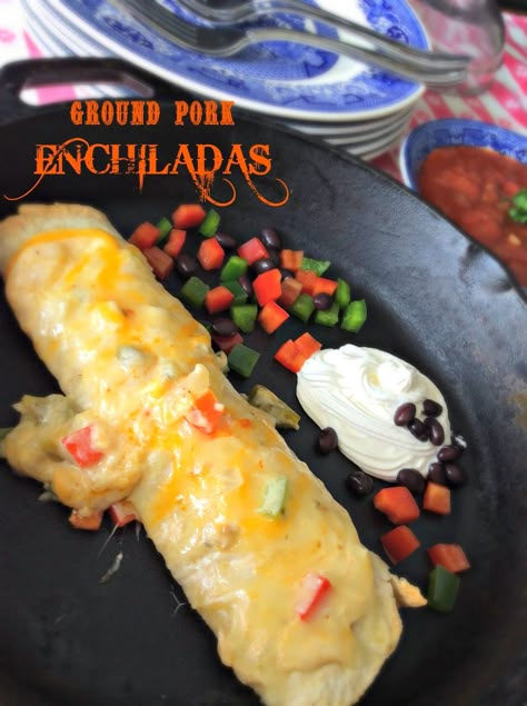 Ground Pork Enchiladas, Desserts On A Budget, Budget Desserts, Dinner Pork, Mexican Entrees, Pork Enchiladas, Cooking Corned Beef, Ground Pork Recipes, Pork Recipes For Dinner