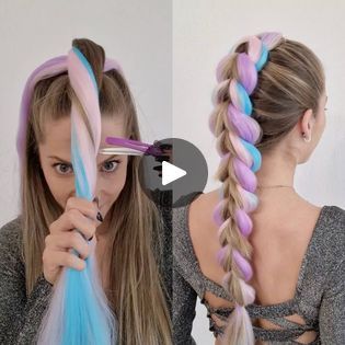 291K views · 2.8K reactions | Festival Colorful Unicorn Braid ! 🦄🌈🥳 | Festival Colorful Unicorn Braid ! 🦄🌈🥳 | By SimpleFacebook Unicorn Costume Hair, How To Braid Hair With Yarn, Kids Unicorn Hair, Unicorn Tail Diy, Unicorn Braids Kids, Rave Hairstyles Braids, Unicorn Braids, Unicorn Hairstyle, Unicorn Braid