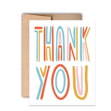 Thank You Letterpress Card, Colorful Retro Style Thank You card by StackPaperPress on Etsy Thank You Lettering, Simple Thank You Card, Cute Thank You Card Ideas, Simple Thank You Cards, Thank You Note, Thank You Card Diy, Appreciation Card Ideas, Homemade Thank You Cards, Diy Thank You Cards