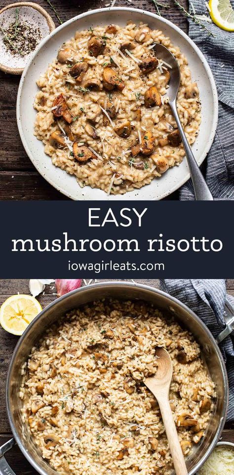 Easy Mushroom Risotto Cream Of Mushroom Risotto, Mushroom Farro Risotto, Gluten Free Mushroom Risotto, Mushroom Risotto Easy, Italian Recipes Gluten Free, Risotto Recipes Mushroom, Easy Risotto Recipes, Vegetarian Gluten Free Recipes, Gluten Free Side Dishes