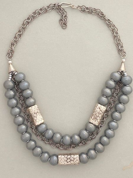 Products – Page 2 – Sharon Cipriano Jewelry Wooden Bead Jewelry, Gray Beaded Necklace, Statement Jewelry Necklace, Silver Statement Necklace, Necklace Beads, Silver Necklace Statement, Polymer Clay Necklace, Beaded Statement Necklace, Clay Necklace